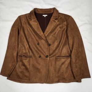 Maurices FAUX SUEDE Double Breasted Blazer Jacket Brown Size 3X Plus Women’s